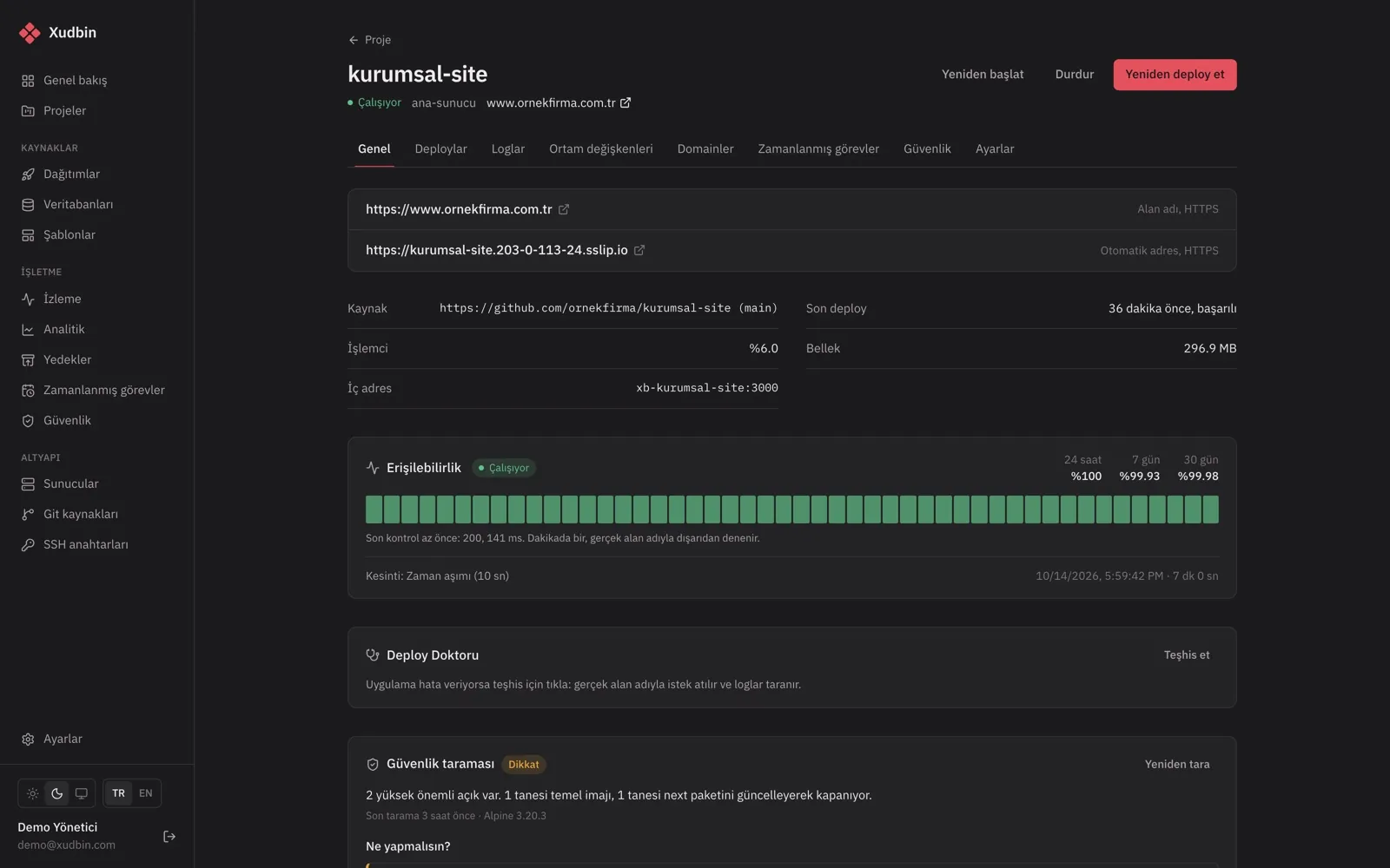 Uygulama ayrıntısı: deploy, alan adı, ortam değişkenleri